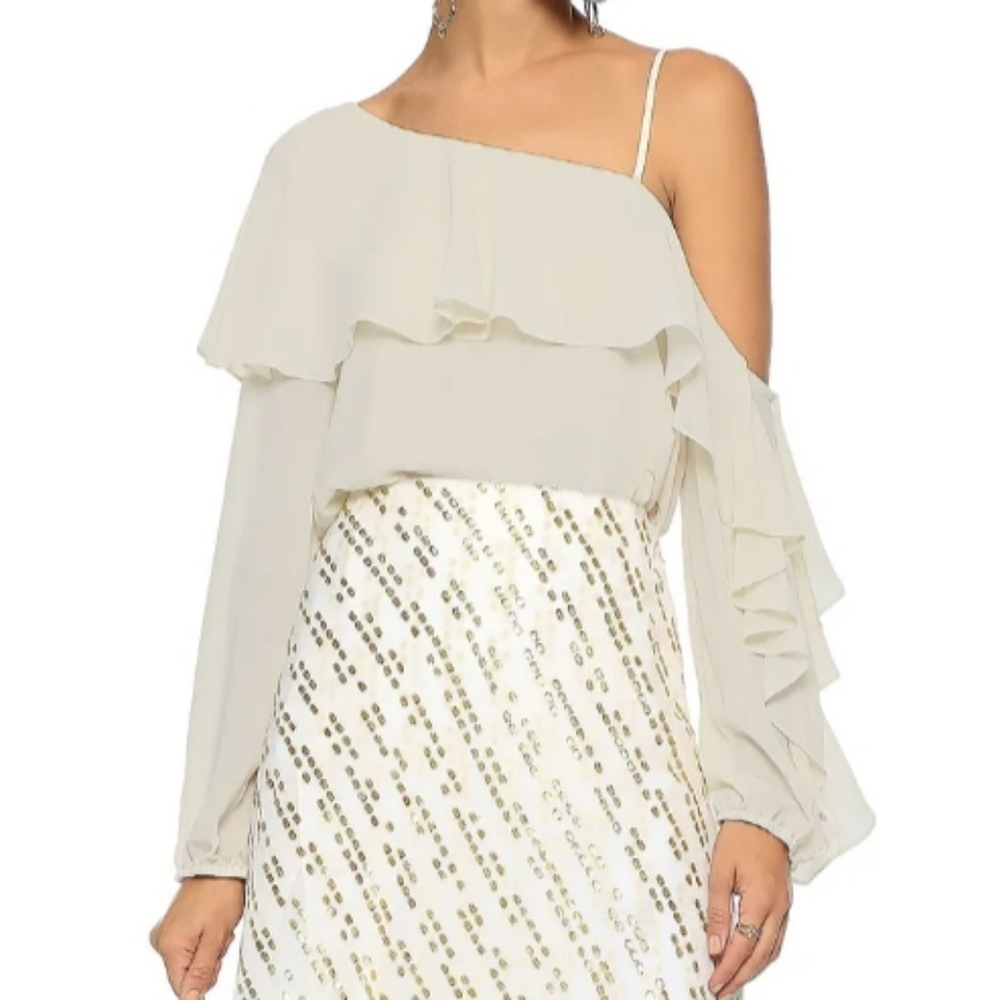 Haute Hippie Silk Off Shoulder Flowing Ruffle Top